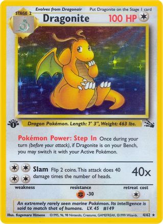 Dragonite (4) 004/62  - Unlimited Holofoil Fossil - Holo Rare