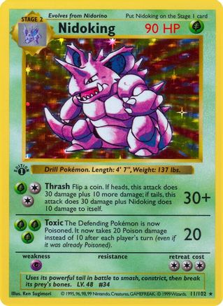 Nidoking 011/102  - Unlimited Holofoil Base Set Shadowless - Holo Rare