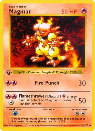 Magmar 036/102  - Unlimited Base Set Shadowless - Uncommon
