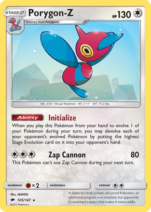 Porygon-Z 105/147  - Holofoil SM  Burning Shadows - Holo Rare