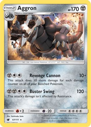 Aggron 067/111  - Holofoil SM  Crimson Invasion - Holo Rare