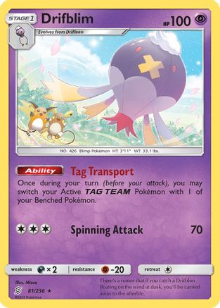Drifblim 081/236  - Reverse Holofoil SM  Unified Minds - Rare