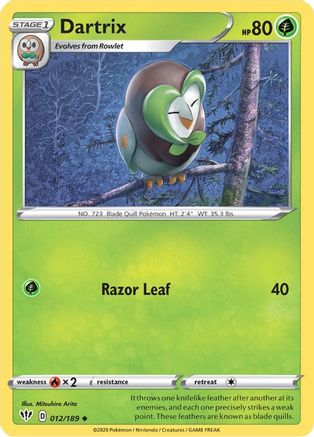 Dartrix 012/189  - Reverse Holofoil SWSH03 Darkness Ablaze - Uncommon