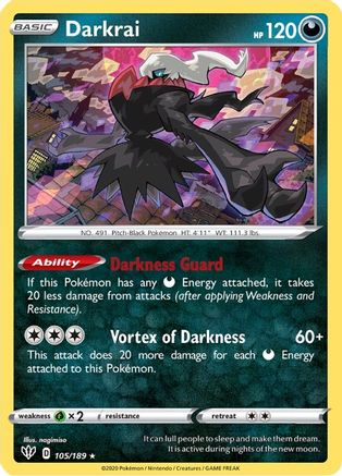 Darkrai 105/189  - Holofoil SWSH03 Darkness Ablaze - Holo Rare
