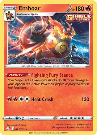 Emboar 025/163  - Holofoil SWSH05 Battle Styles - Holo Rare