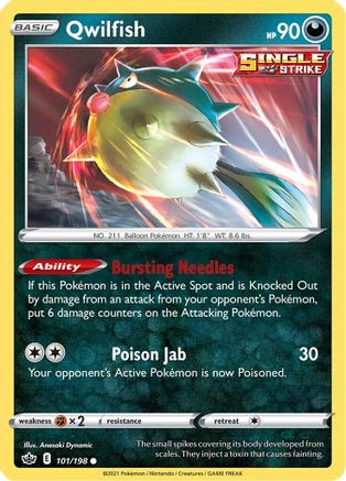 Qwilfish 101/198  - Reverse Holofoil SWSH06 Chilling Reign - Common