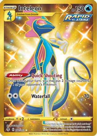 Inteleon (Secret) 227/203  - Holofoil SWSH07 Evolving Skies - Secret Rare