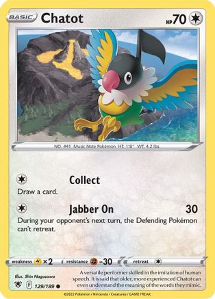 Chatot 129/189  - Reverse Holofoil SWSH10 Astral Radiance - Common