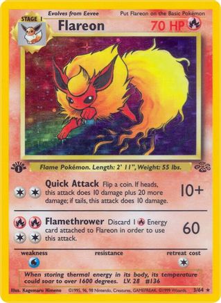 Flareon (3) 003/64  - 1st Edition Holofoil Jungle - Holo Rare