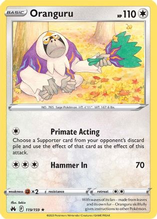 Oranguru 119/159  - Reverse Holofoil Crown Zenith - Rare