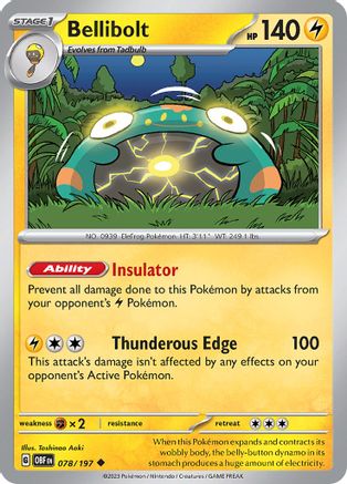 Bellibolt 078/197  - Reverse Holofoil SV03 Obsidian Flames - Uncommon