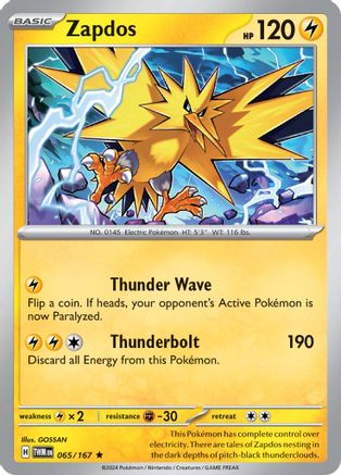 Zapdos 065/167  - Holofoil SV06 Twilight Masquerade - Rare