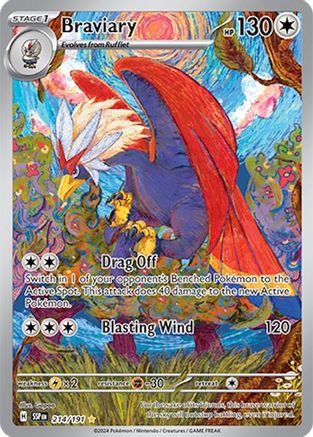 Braviary 214/191  - Holofoil SV08 Surging Sparks - Illustration Rare