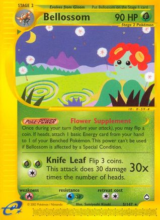 Bellossom 005  - Reverse Holofoil Aquapolis - Rare
