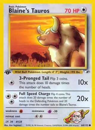 Blaine's Tauros 064/132 Gym Heroes - Common