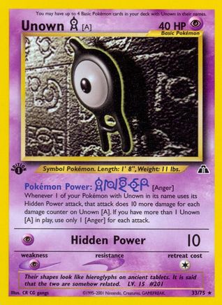 Unown [A] (33) 033  - 1st Edition Neo Discovery - Rare