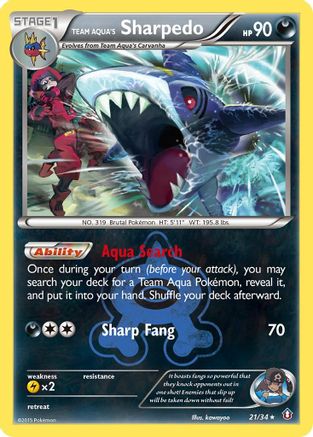 Team Aqua's Sharpedo 021/34  - Reverse Holofoil Double Crisis - Holo Rare